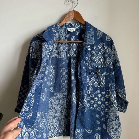 Grace & Mila Espinosa Blouse Size S Blue Print Top Cotton - Picture 9 of 12